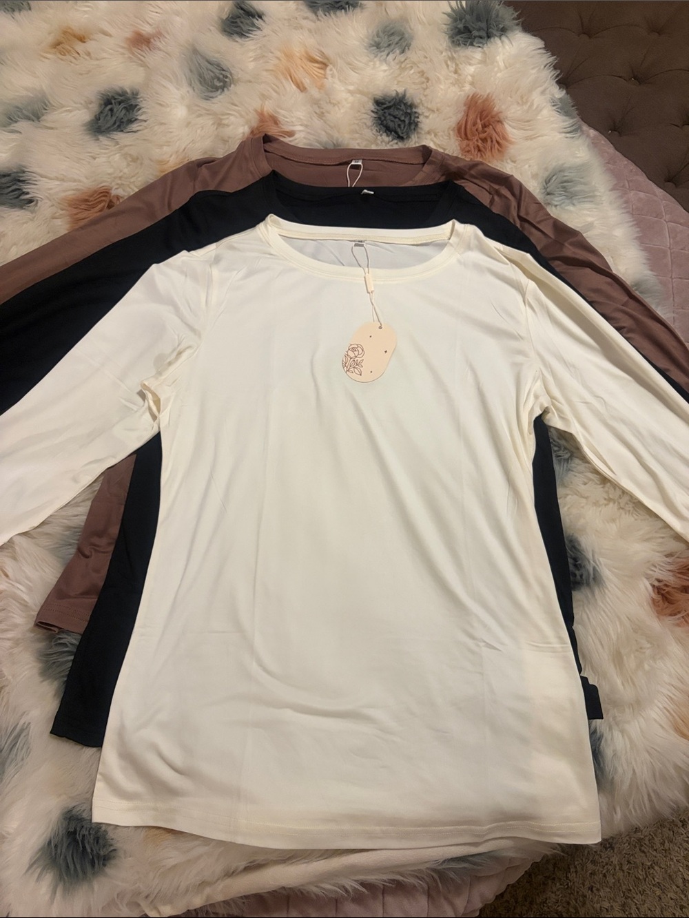 3-Pack 3/4 Sleeve Layering Tees - Ivory, Black, Taupe